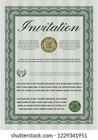 Green Retro invitation. With background. Money design. Detailed. 