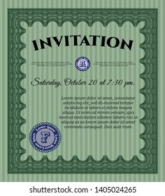 Green Retro invitation. With background. Perfect design. Detailed. 