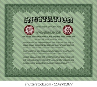 Green Retro invitation. With complex background. Detailed. Good design. 