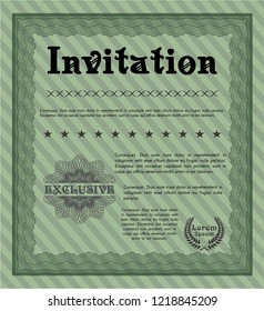 Green Retro invitation. Complex background. Money design. Customizable, Easy to edit and change colors. 