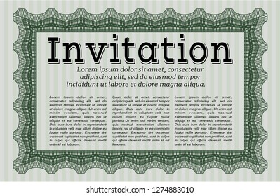 Green Retro invitation. With complex background. Sophisticated design. Vector illustration. 