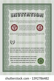 Green Retro invitation. With complex background. Elegant design. Vector illustration. 