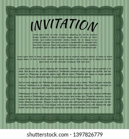 Green Retro invitation. With complex background. Vector illustration. Money style design. 
