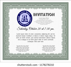 Green Retro invitation. With complex linear background. Perfect design. Vector illustration. 