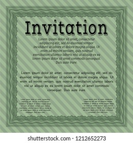 Green Retro invitation. With complex linear background. Lovely design. Vector illustration. 