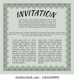 Green Retro invitation. With complex linear background. Detailed. Nice design. 