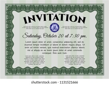 Green Retro invitation. Cordial design. Detailed. With background. 