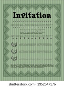 Green Retro invitation. Cordial design. Detailed. With linear background. 