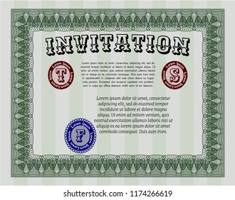 Green Retro invitation. Customizable, Easy to edit and change colors. Printer friendly. Money Pattern. 