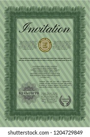 Green Retro invitation. Customizable, Easy to edit and change colors. Complex background. Cordial design. 