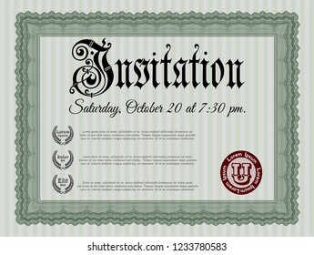 Green Retro invitation. Customizable, Easy to edit and change colors. Easy to print. Beauty design. 