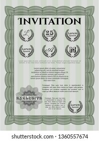 Green Retro invitation. Customizable, Easy to edit and change colors. With linear background. Money Pattern. 