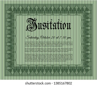 Green Retro invitation. Customizable, Easy to edit and change colors. With complex linear background. Cordial design. 