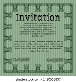 Green Retro invitation. Customizable, Easy to edit and change colors. With guilloche pattern. Elegant design. 