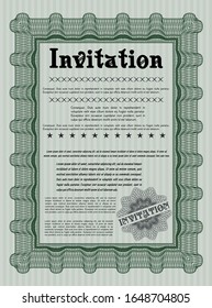 Green Retro invitation. Customizable, Easy to edit and change colors. With linear background. Money Pattern design. 