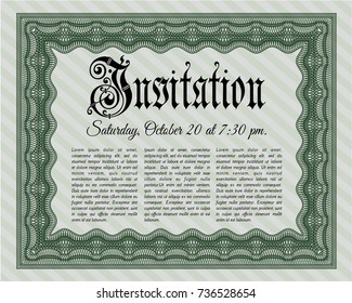Green Retro invitation. Customizable, Easy to edit and change colors. Printer friendly. Good design. 
