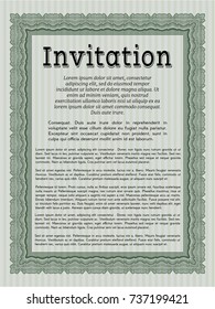 Green Retro invitation. Customizable, Easy to edit and change colors. With complex linear background. Money Pattern. 