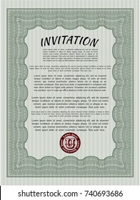 Green Retro invitation. Customizable, Easy to edit and change colors. With guilloche pattern and background. Money design. 