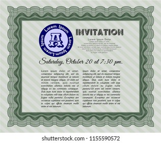 Green Retro invitation. Retro design. Detailed. With guilloche pattern. 