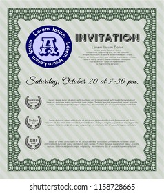 Green Retro invitation. Retro design. Easy to print. Detailed. 