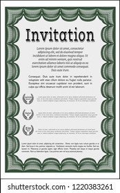 Green Retro invitation. Detailed. With complex background. Money Pattern. 