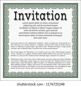 Green Retro invitation. Detailed. With great quality guilloche pattern. Money Pattern. 