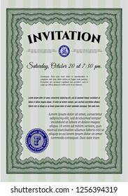 Green Retro invitation. Detailed. With great quality guilloche pattern. Beauty design. 
