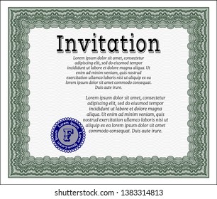 Green Retro invitation. Detailed. With great quality guilloche pattern. Money Pattern design. 
