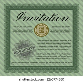 Green Retro invitation. Detailed. With guilloche pattern and background. Money design. 