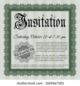  Green Retro invitation. Detailed. With linear background. Retro design. 