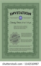 Green Retro invitation. Detailed. Printer friendly. Elegant design. 
