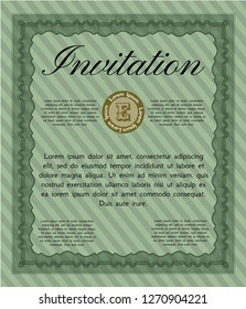 Green Retro invitation. Detailed. Printer friendly. Money style design. 