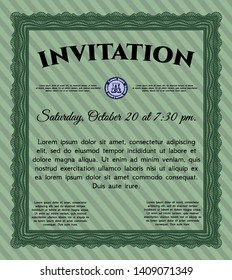 Green Retro invitation. Detailed. Printer friendly. Artistry design. 