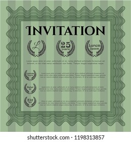 Green Retro invitation. Easy to print. Money Pattern. Customizable, Easy to edit and change colors. 
