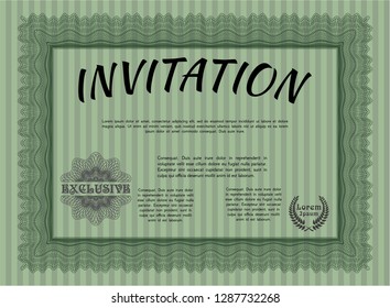 Green Retro invitation. Easy to print. Artistry design. Customizable, Easy to edit and change colors. 