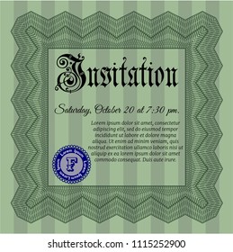 Green Retro invitation. Elegant design. Customizable, Easy to edit and change colors. With background. 