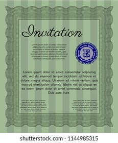 Green Retro invitation. Elegant design. With linear background. Detailed. 