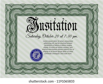Green Retro invitation. Elegant design. Vector illustration. With background. 