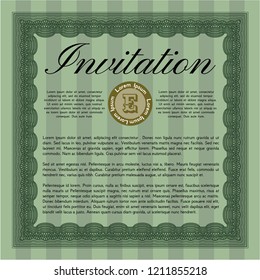 Green Retro invitation. Elegant design. Vector illustration. With complex background. 