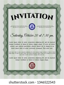 Green Retro invitation. Elegant design. Detailed. With complex linear background. 