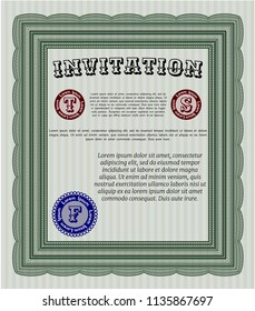 Green Retro invitation. Excellent design. Customizable, Easy to edit and change colors. With guilloche pattern and background. 