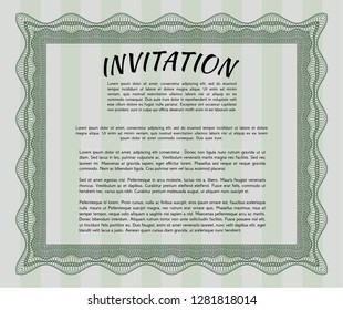 Green Retro invitation. Excellent design. With guilloche pattern. Vector illustration. 