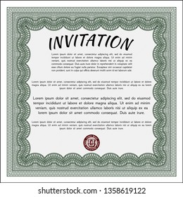 Green Retro invitation. Good design. Vector illustration. With great quality guilloche pattern. 