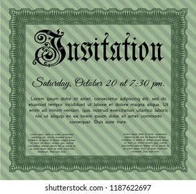 Green Retro invitation. With great quality guilloche pattern. Superior design. Vector illustration. 