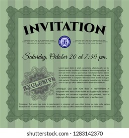 Green Retro invitation. With great quality guilloche pattern. Good design. Detailed. 