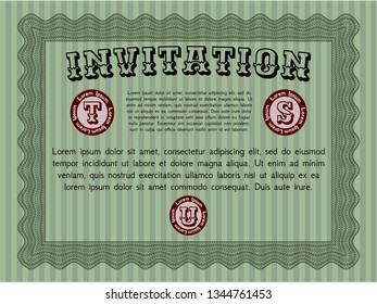 Green Retro invitation. With great quality guilloche pattern. Money Pattern. Vector illustration. 