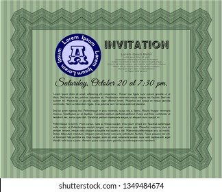 Green Retro invitation. With great quality guilloche pattern. Excellent design. Detailed. 