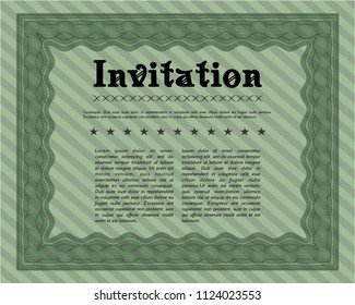 Green Retro invitation. With guilloche pattern. Vector illustration. Excellent design. 
