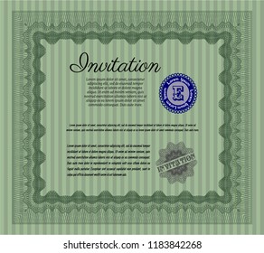Green Retro invitation. With guilloche pattern. Vector illustration. Artistry design. 