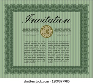 Green Retro invitation. With guilloche pattern. Vector illustration. Nice design. 